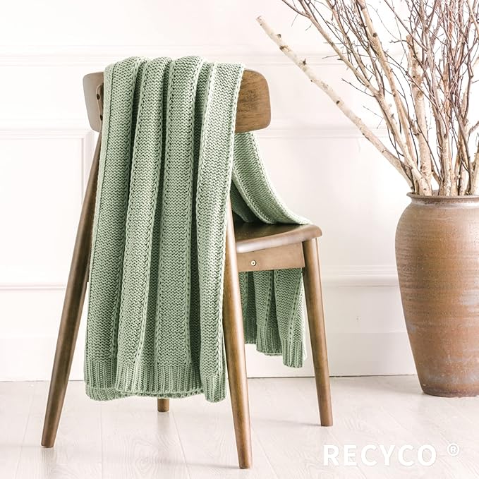 RECYCO Cable Knit Sage Green Throw Blanket for Couch, Super Soft Warm Cozy Decorative Knitted Throw Blanket 2.3LB for Bed, Sofa, Chair 50"x60"