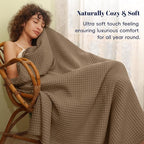 PHF Ultra Soft Waffle Weave Blanket Twin Size 66"x 90"- Washed Lightweight Breathable Cozy Woven Blanket for Bed - Aesthetic Decor for Couch Bedding Sofa Home Car - Mocha