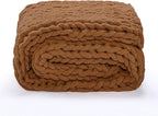 YAAPSU Chunky Knit Throw Blanket for Couch, 51"x63", 100% Hand Knitted Thick Cable Knit with Cozy Jumbo Chenille Yarn, Soft Large Rope Knot Crochet Blankets for Sofa Bed Living Room Décor, Caramel