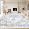 XLUEZ Area Rug 9x12 Living Room Rug, Machine Washable Vintage Distressed Medallion Rug Non-Slip Soft Low Pile Large Indoor Rugs for Bedroom Kitchen Dining Room Office(Taupe,9'x12')