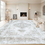 XLUEZ Area Rug 9x12 Living Room Rug, Machine Washable Vintage Distressed Medallion Rug Non-Slip Soft Low Pile Large Indoor Rugs for Bedroom Kitchen Dining Room Office(Taupe,9'x12')