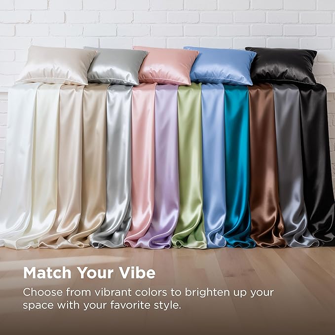 Bedsure Satin Sheets Full Size - 4 Piece Silky Bedsheets with 15 Inches Deep Pocket Fitted Bedsheet,1 Flat Sheet, 2 Satin Pillowcases, Good for Hair & Skin (Full, Silver Grey)