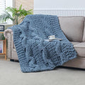 WESHIONGOO Chunky Knit Blanket Throw 50"×60" Knitted Throw Blankets for Couch Bed Fluffy Soft Blanket with Jumbo Chenille Yarn Thick 100% Handmade (Dusty Blue)