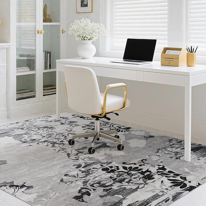 CRYPTOLITE Abstract Area Rug Washable Rug with Non-Slip Backing Low Pile Area Rugs for Living Room, Bedroom, Dining Room,4x6, Grey
