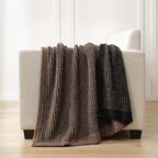 Snuggle Sac Ultra Soft Throw Blanket for Couch, Fuzzy Microfiber Knit Stripe Blankets for Couch, Sofa, Travel, Black Brown, 50x60 inches