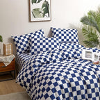 CLOTHKNOW Blue White Plaid Twin/Twin XL Comforter Set Grid Bedding Comforter Sets Royal Blue White Bed Comforter Blue Bedding Sets Soft