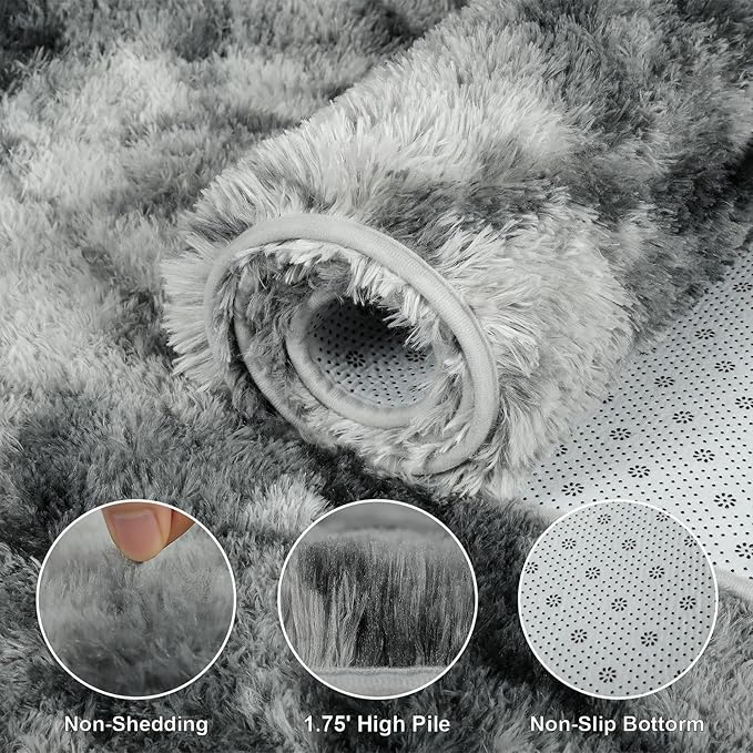 junovo 5x8 Area Rugs - Non-Slip Ultra Soft Washable High Pile Bedroom Rug for Kids, Living Room, Nursery & Dorm, Grey Flame Retardant Plush Shaggy Rug Home Decor