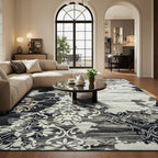 CRYPTOLITE Living Room Rug Washable Abstract Rugs with Non-Slip Backing Low Pile Area Rug for Living Room, Bedroom, Dining Room, 6x9, Black
