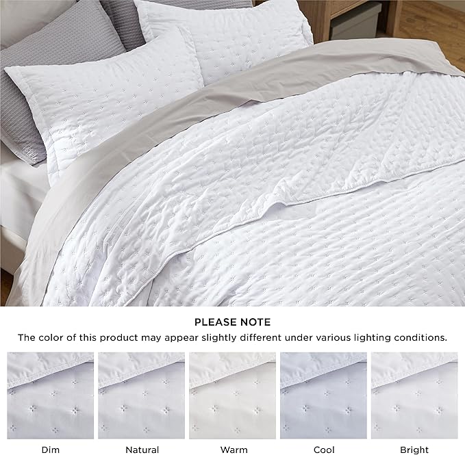 Bedsure King Quilt - Bright White Bedspread King Size & Lightweight Comforter, Modern Coverlet with Clover Pattern, Ultra Soft All-Season Bedding, 106 x 96 Inches | Stitch-Free Quilting, Ultra Soft, Lightweight, Machine Washable, Pet-Friendly