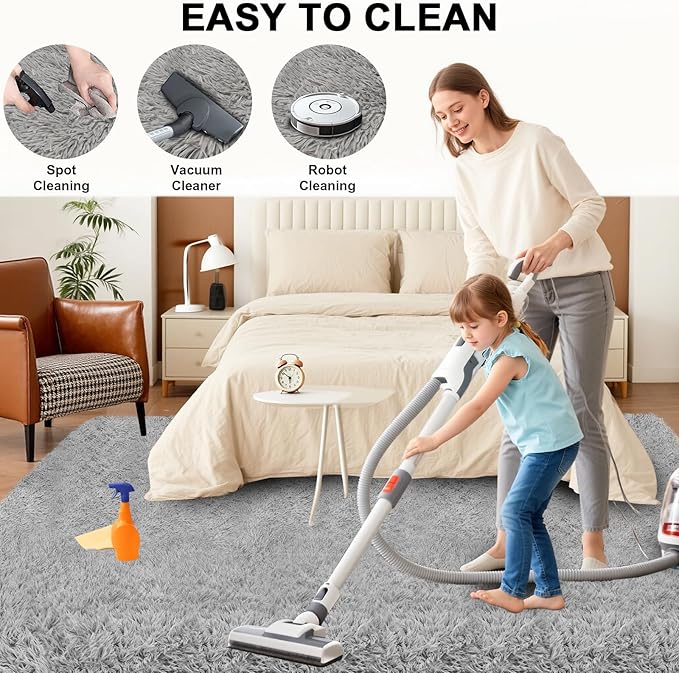 Shag Area Rugs for Living Room Bedroom, Upgrade Non-Slip 4x6 ft Ultra Soft Fluffy Shaggy Bedside Rug, Indoor Floor Carpet for Kids Girls Boys, Dorms, Nursery Rooms, Home Decor Aesthetic, Light Grey