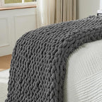 YAAPSU Chunky Knit Throw Blanket for Couch, 51"x63", 100% Hand Knitted Thick Cable Knit with Cozy Jumbo Chenille Yarn, Soft Large Rope Knot Crochet Blankets for Sofa Bed Living Room Décor, Gray