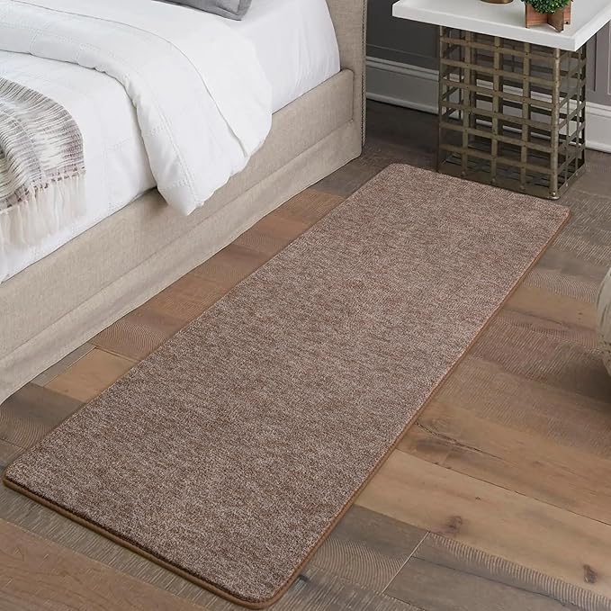 Keeko 2x8 Bedside Runner Rugs for Bedroom Living Room Hallway Non Slip Washable Modern Memory Foam Rug Low Pile Kitchen Carpet for Nursery Dorm Kids Room Decor Brown
