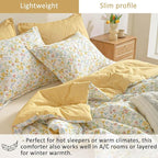 ALEISSEL Natural Cotton 2pcs Floral Comforter Sets Twin Size-Yellow Comforter with Pink & Yellow Flowers and Blue & Green Leaves on White, Reversible Lightweight Bedding Sets(Twin 68"×90")