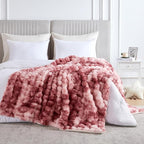 60x80 Inches Ultra-Soft Fuzzy Faux Fur Plush Twin Size Blanket - Thick, Warm Sherpa for Couch, Sofa, Bedroom, Camping - Decorative Blanket for Cozy Warmth, Bubble Dusty Rose Tie Dye