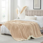 Snuggle Sac Queen Size Blanket for Bed, Soft Luxurious Bedding Blankets, Large Fuzzy Plush Microfiber Blankets, Beige, 90x90 inches