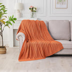 Douceur Rust Orange Throw Blanket for Bed, Soft Cozy Lightweight Stripe Pattern Knitted Throw Blanket for Sofa, Living Room Gift, 60"X80"