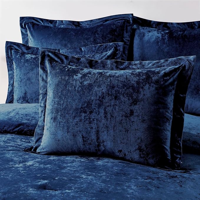 Fredsure Distressed Velvet Comforter Set, 5 Pieces Navy King, Distressed Velvet Face and Brushed Microfiber Reverse