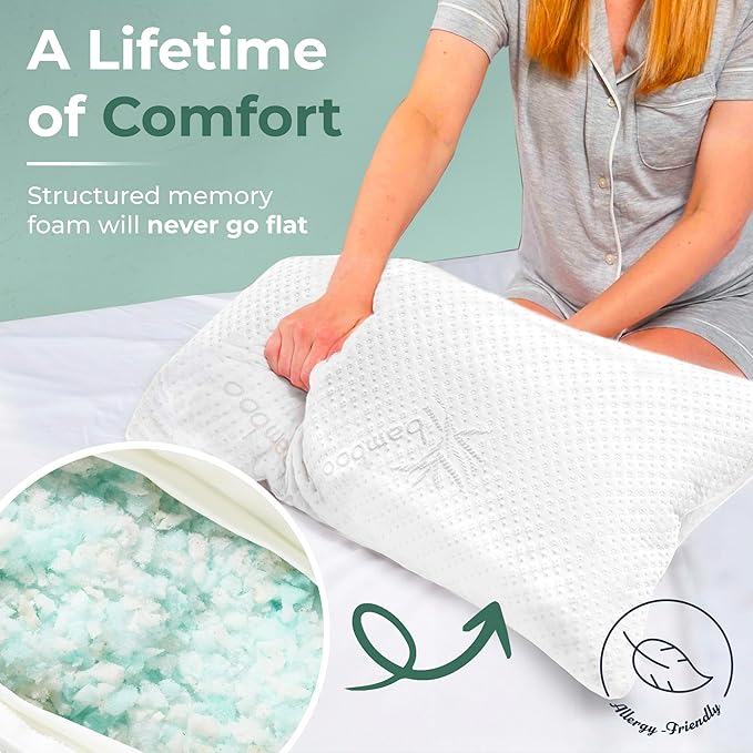 Snuggle-Pedic King Size Shredded Memory Foam Sleeping Pillow - Cooling Supportive Neck & Spine Alignment for Side Sleepers, Maternity Relief, Posture Correction & Dorm Use - USA Quality