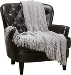 Chanasya Premium Textured Knit Throw Blanket with Tassels - Soft, Cozy Blanket for Couch, Bed, Living Room - 50" x 65” - Silver