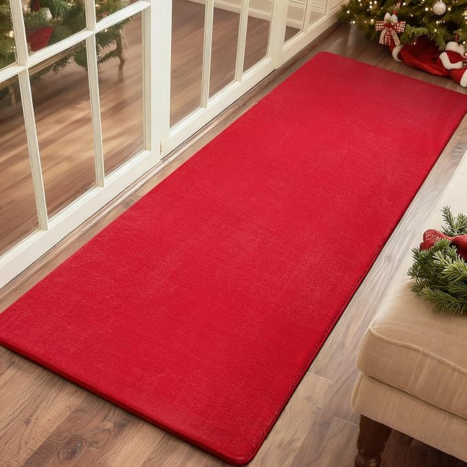 Przemy Washable Runner Rug for Bedroom Living Room, 2x6 Feet Red Memory Foam Rug, Super Soft Modern Indoor Runner Carpet for Hallway Bedside Kids Room Girls Boys Dorm Nursery Decor