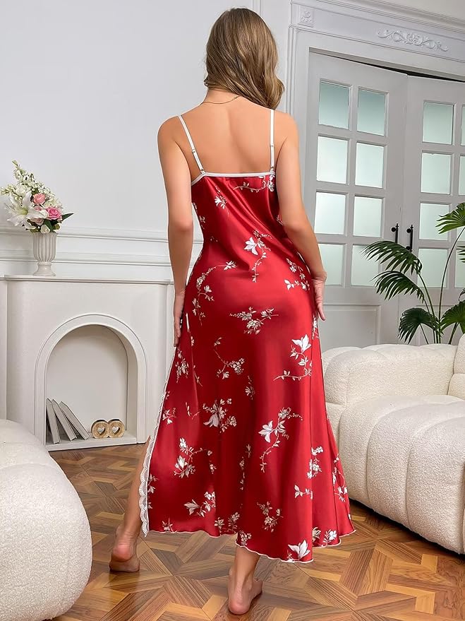 CRIPOM Lingerie Dress for Women V Neck Long Sexy Nightgowns for Women Side Split Sexy Night Gowns