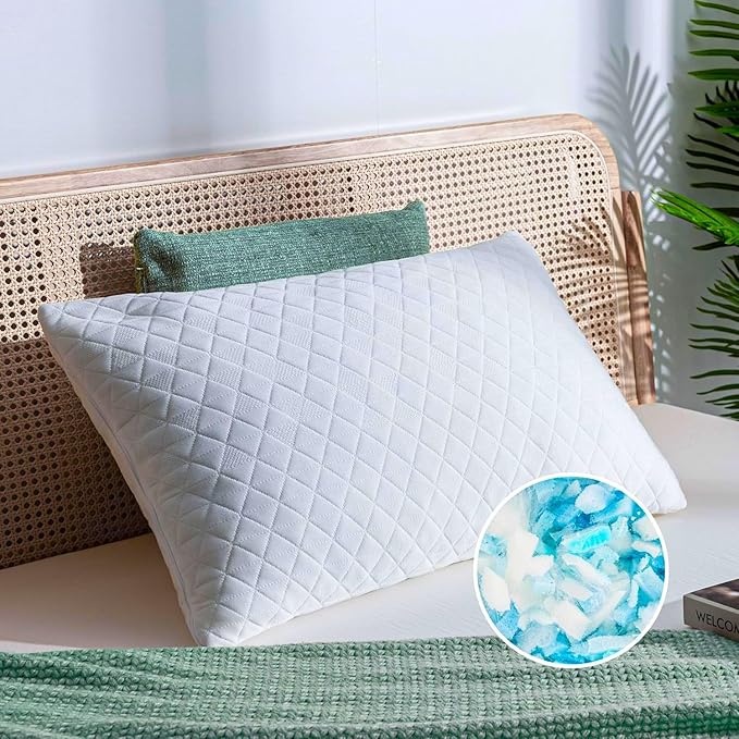 EGOHOME Shredded Memory Foam Pillows, Adjustable Bed Pillows for Side, Back or Stomach Sleepers, Neck Pillows for Sleeping, Queen Size Pillow with Removable Cover (1 PC)