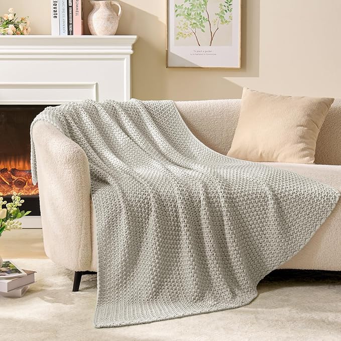 BEDELITE Chunky Cable Knit Throw Blanket for Couch,Super Soft Cozy Woven Blanket for Room Decor,50"x60", Light Grey
