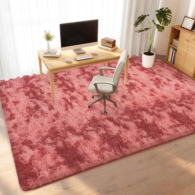 Litanika 3x5 Fluffy Shag Faux Fur Area Rug for Living Room Bedroom, Tie-Dyed Dark Red High Pile Soft Plush Shaggy Furry Bedside Playroom Dorm Carpet, Non-Slip, Non-Shedding Modern Indoor Floor Rug