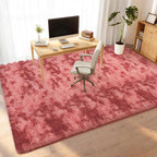 Litanika 9x12 Fluffy Shag Faux Fur Area Rug for Living Room Bedroom, Tie-Dyed Dark Red High Pile Soft Plush Shaggy Furry Bedside Playroom Dorm Carpet, Non-Slip, Non-Shedding Modern Indoor Floor Rug