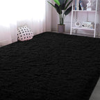 Black Runner Area Rugs for Bedroom Living Room, 2x6 Feet Fluffy Bedside Rugs, Soft Shaggy Carpet Rug for Kids Room Nursery, Furry Cute Rugs for Girls Boys Dorm Room Home Decor