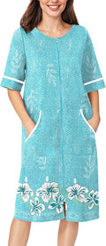 Ekouaer Women Zipper Robe Short Sleeve Duster Housecoat Short Bathrobes Zip Front Nightgown with Pockets S-3XL