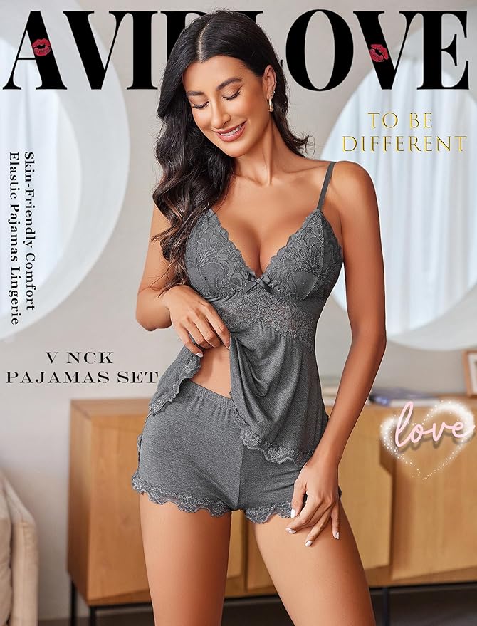 Avidlove Womens Sweetness Cami Set Lace Camisole Lingerie Nightwear Sexy Pajamas Lounge Sets