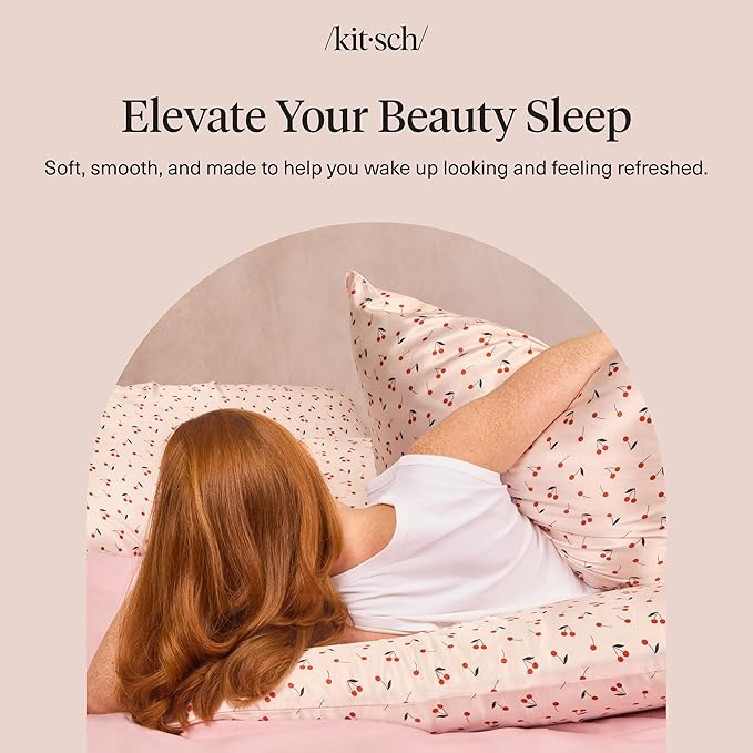 Kitsch Satin Pillowcase with Zipper for Hair & Skin - Softer Than Silk Pillow Cases, Smooth Cooling Satin Pillow Case, Wrinkle-Free, Machine Washable, Pillow Cases Standard Size 19x26 - Cherry Print