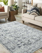 CRYPTOLITE Washable Area Rugs 5x7 Vintage Rug Non Slip Low Pile Faux Wool Soft Carpet for Living Room Bedroom Dining Room Farmhouse Bathroom Kids Playroom Grey