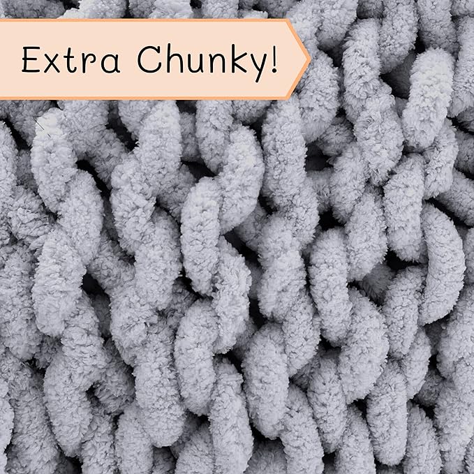 Adyrescia Chunky Knit Blanket Throw | 100% Hand Knit with Jumbo Chenille Yarn (40"x50", Lilac Gray)