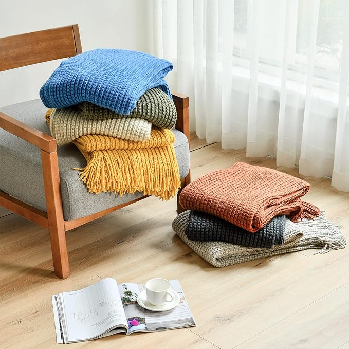 Blagic Knitted Throw Blanket for Couch,Soft Farmhouse Boho Fall Throw Blanket with Tassels,Home Decorative Lightweight Throw Blankets, Orange Rust Throws for Bed/Chair/Sofa, 50" W x 60" L