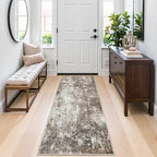 2x6 Runner Rug Non-Slip Washable for Kitchen Hallway - Modern Abstract Neutral Carpet Runner for Bedroom Bedside Laundry Room Entryway – Soft Low-Pile Stain-Resistant (Brown Beige, 2x6)