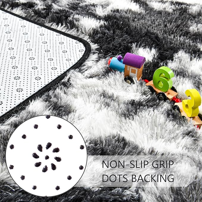 Noahas Large Fluffy 5x8 Area Rugs for Living Room Bedroom,Tie-Dyed Black and White Thick Shag Throw Rug,Big Soft Shaggy Bedside Non-Slip Plush Dorm Nursery Kids Carpet