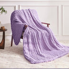 Negwoo Chunky Knit Throw Blanket, 60''*80'' Knitted Throw Chenille Yarn for Bed Couch, Handmade Light Purple Crochet Big Thick Blanket, Machine Washable Cute Comfy Blanket for Home Decor