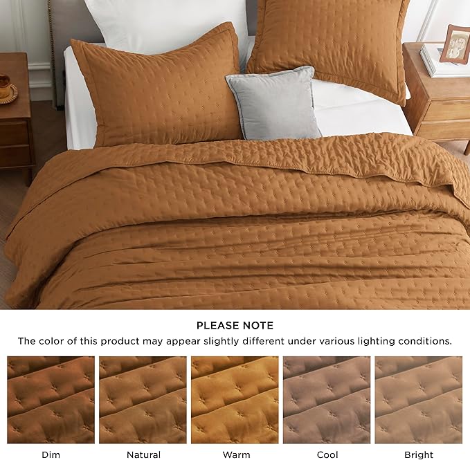 Bedsure Quilts Queen Size - Honey Ginger Bedspread Queen Size & Lightweight Comforter, Boho Coverlet with Clover Pattern, Ultra Soft All-Season Bedding, 90 x 96 Inches | Stitch-Free Quilting, Ultra Soft, Lightweight, Machine Washable, Pet-Friendly