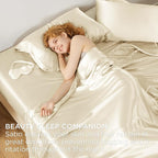 Bedsure Satin Sheets Full Size - 4 Piece Silky Bedsheets with 15 Inches Deep Pocket Fitted Bedsheet,1 Flat Sheet, 2 Satin Pillowcases, Good for Hair & Skin (Full, Cream)