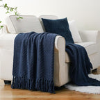 BATTILO HOME Navy Blue Throw Blanket for Couch, Super Soft Cozy Warm Dark Blue Throws for Twin Bed, Knit Woven Chenille Blanket Versatile for Sofa Bedroom Home Decor, 60"x80"