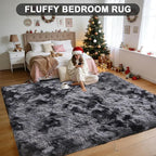 Shag Area Rugs 4x6 Feet, Tie-Dyed Plush Fuzzy Rug for Living Room, Ultra Soft Fluffy Furry Rugs for Bedroom, Indoor Floor Shag Carpet Nursery Rugs for Kids Room Home Decor, Black Grey