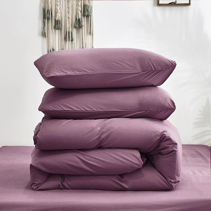 Luxlovery Purple Comforter Set Full Dusty Purple Bedding Comforter Set Modern Solid Lilac Soft Breathable Pale Mauve Blanket Quilts 3 Piece Bedding Set for Women Men Adults