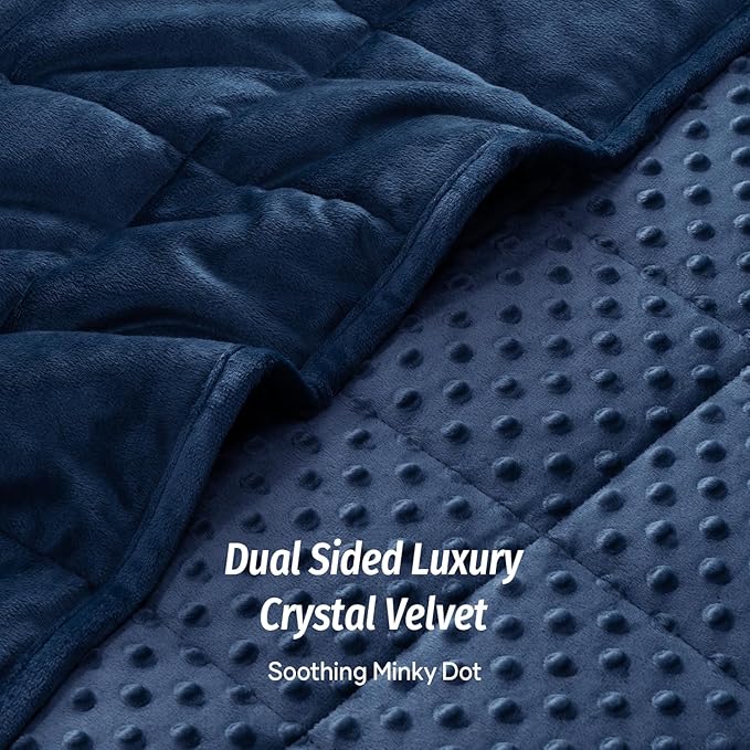 Wemore Minky Dot Weighted Blanket for Adults Twin Size 20 lb, Soft Heavy Blanket for Stress Relief and Sleep Promotion, Breathable Blanket for All-Season with Glass Beads, Navy Blue 60 x 80 inches
