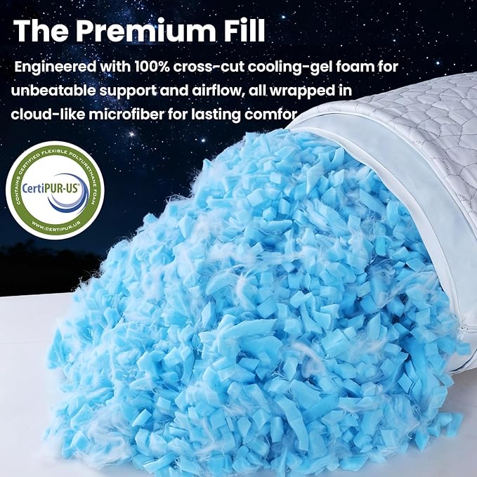 QUTOOL Double Sided Cooling Pillow for Hot Sleepers, Shredded Memory Foam Pillows Queen Size Set of 2, White