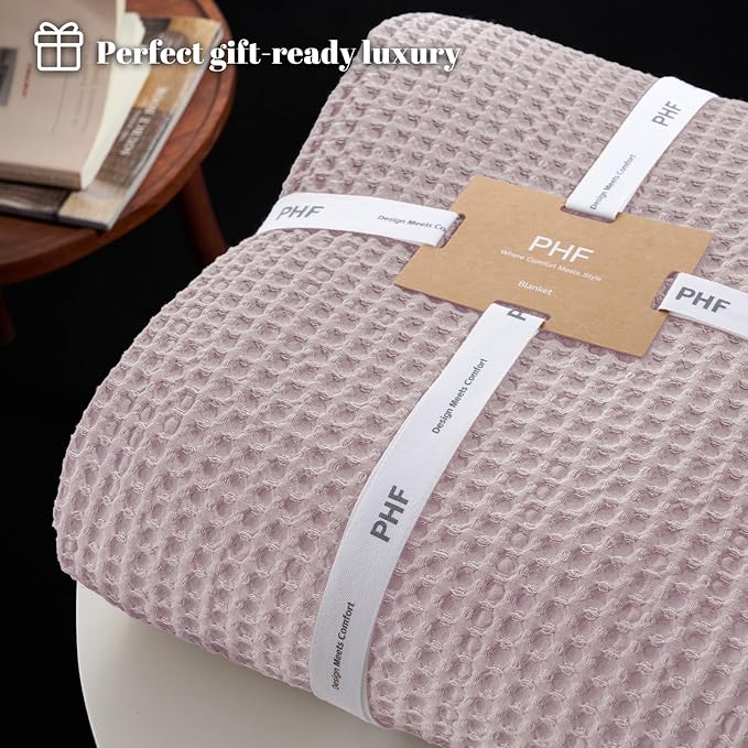 PHF Ultra Soft Waffle Weave Blanket King Size 104"x 90"- Washed Lightweight Breathable Cozy Woven Blanket for Bed - Aesthetic Decor for Couch Bedding Sofa Home Car - Lavender