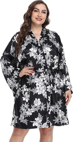 Women's Plus Size Satin Kimono Robes Short Silk Bathrobe Bridesmaid Wedding Party Nightgown Sleepwear
