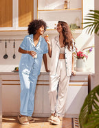 Ekouaer Satin Pajamas Set Women Short Sleeve Sleepwear Soft Button Down Loungewear Pjs Set