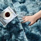 Deerhoo Shag Area Rug, 4 X 6 Tie-Dyed Plush Fuzzy Rugs for Living Room, Ultra Soft Fluffy Furry Rug for Bedroom, Indoor Carpet Nursery Rugs for Kids Room Home Decor, Peacock Blue